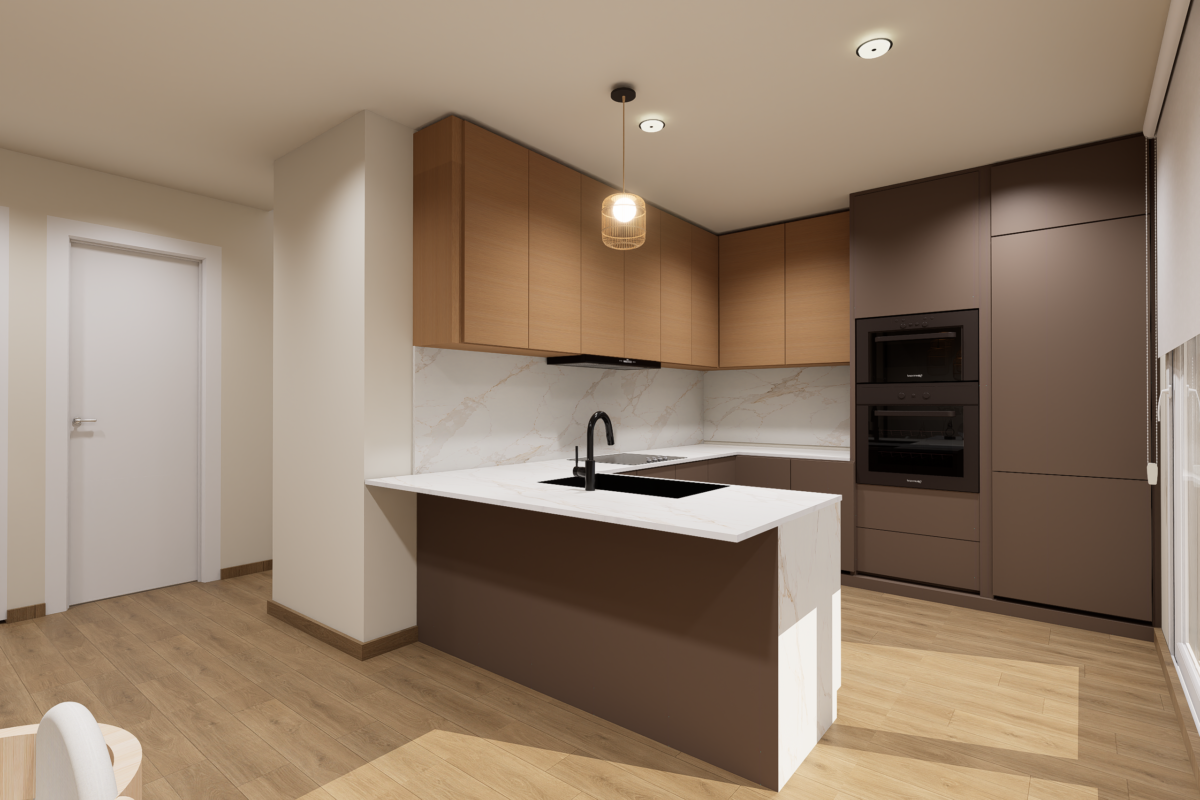Cocina de una villa de obra nueva de una planta en Aura II, Ciudad Quesada